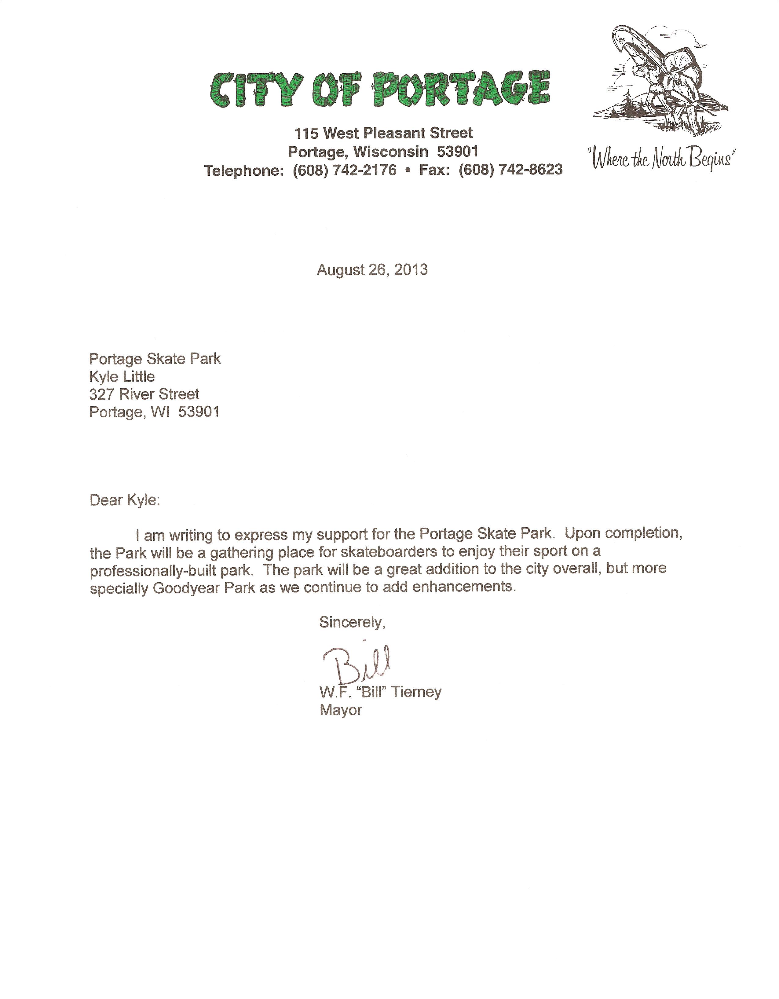 Letter Of Support Mayor Tierney 001