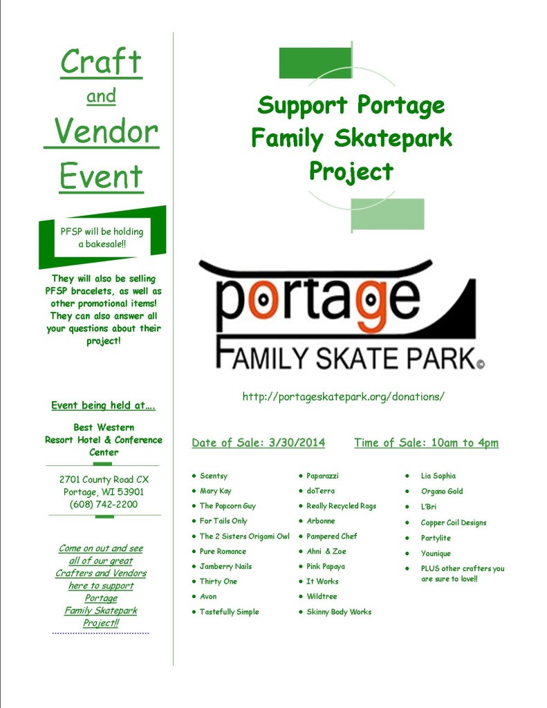 Vendor-Craft event to Benefit the Portage Family Skate Park Project